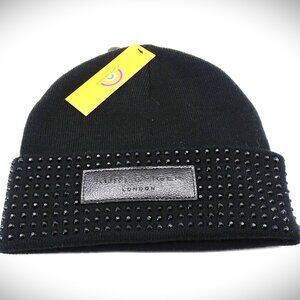 KURT GEIGER LONDON Logo Patch Crystal Cuff Beanie Black Color One Size